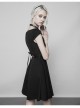 Steam Punk Female Black Hollow Lace Hem Pleated Dress