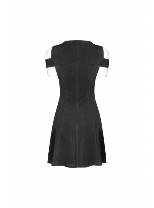 Gothic Female Black Binding Lace Stitching High Waist Dress