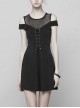 Gothic Female Black Binding Lace Stitching High Waist Dress