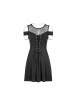 Gothic Female Black Binding Lace Stitching High Waist Dress