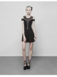 Gothic Female Black Binding Lace Stitching High Waist Dress