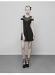 Gothic Female Black Binding Lace Stitching High Waist Dress