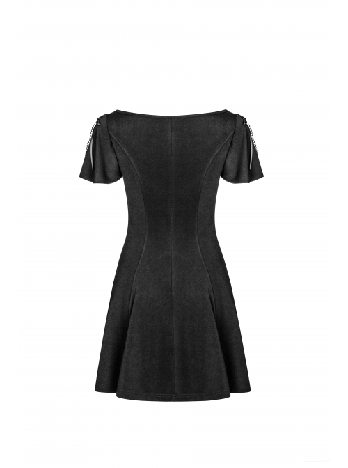 Gothic Female Black Elastic Hollow Lace Embroidered High Waist Dress
