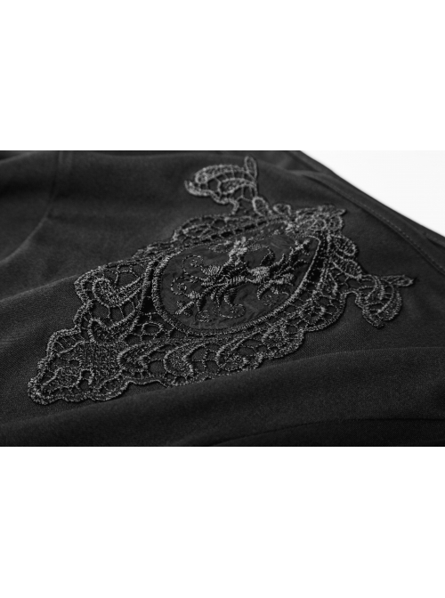 Gothic Female Black Elastic Hollow Lace Embroidered High Waist Dress