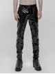 Black Stretch Patent PU Leather Splice Velvety Punk Trousers