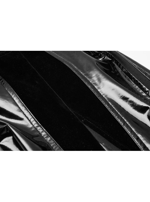 Black Stretch Patent PU Leather Splice Velvety Punk Trousers