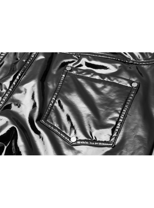 Black Stretch Patent PU Leather Splice Velvety Punk Trousers