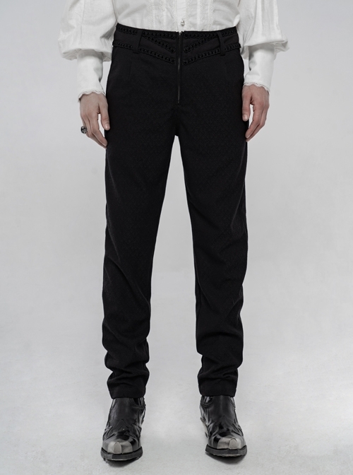 Dark Weave Jacquard Waist Gorgeous Ribbon Black Gothic Pants