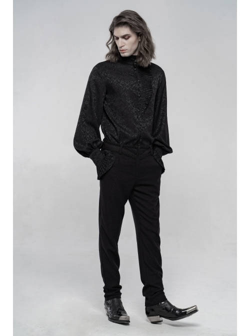 Dark Weave Jacquard Waist Gorgeous Ribbon Black Gothic Pants