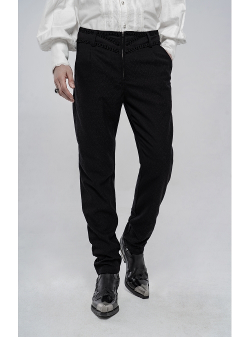 Dark Weave Jacquard Waist Gorgeous Ribbon Black Gothic Pants