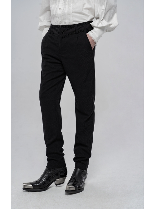 Dark Weave Jacquard Waist Gorgeous Ribbon Black Gothic Pants