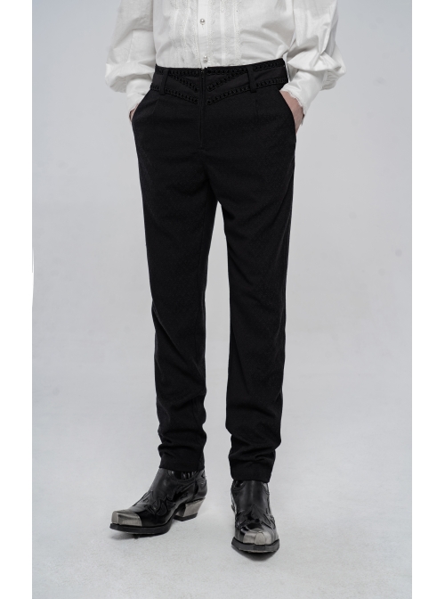 Dark Weave Jacquard Waist Gorgeous Ribbon Black Gothic Pants