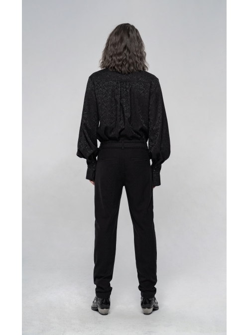Dark Weave Jacquard Waist Gorgeous Ribbon Black Gothic Pants
