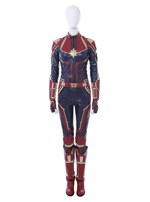 Captain Marvel Carol Danvers Red Version Battle Suit Halloween Cosplay Costume Full Set
