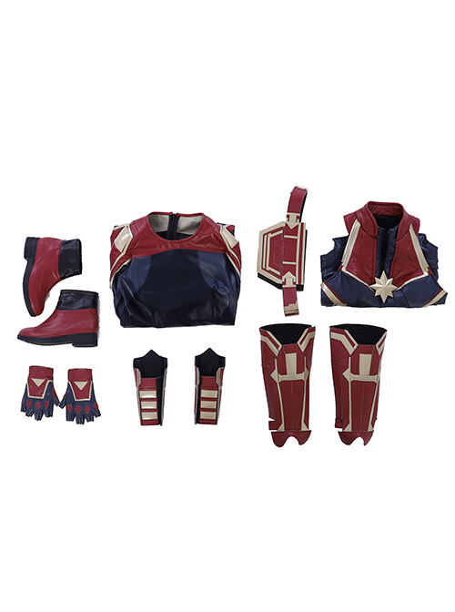 Captain Marvel Carol Danvers Red Version Battle Suit Halloween Cosplay Costume Full Set