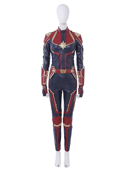 Captain Marvel Carol Danvers Red Version Battle Suit Halloween Cosplay Costume Full Set