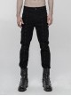 Skull Button Braided Belt Metal Rings Decoration Black Punk Twill Velvet Trousers