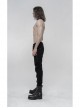 Skull Button Braided Belt Metal Rings Decoration Black Punk Twill Velvet Trousers