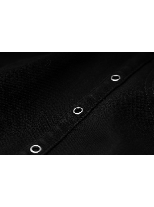 Skull Button Braided Belt Metal Rings Decoration Black Punk Twill Velvet Trousers
