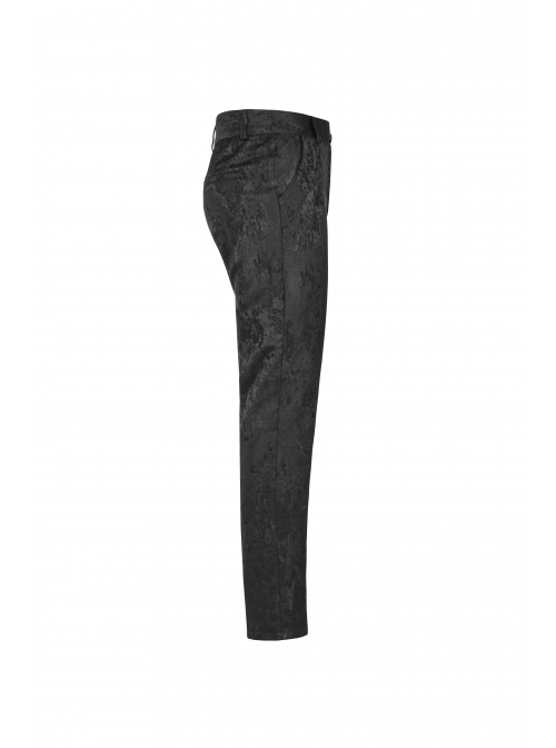 Jacquard Tatting Retro Carved Buttons Waistband Black Gothic Pants