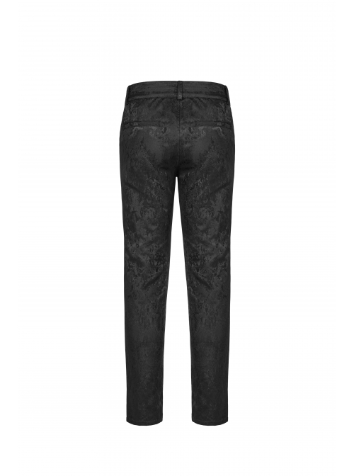 Jacquard Tatting Retro Carved Buttons Waistband Black Gothic Pants