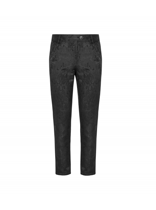 Jacquard Tatting Retro Carved Buttons Waistband Black Gothic Pants