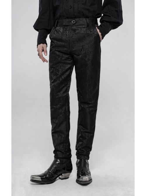 Jacquard Tatting Retro Carved Buttons Waistband Black Gothic Pants