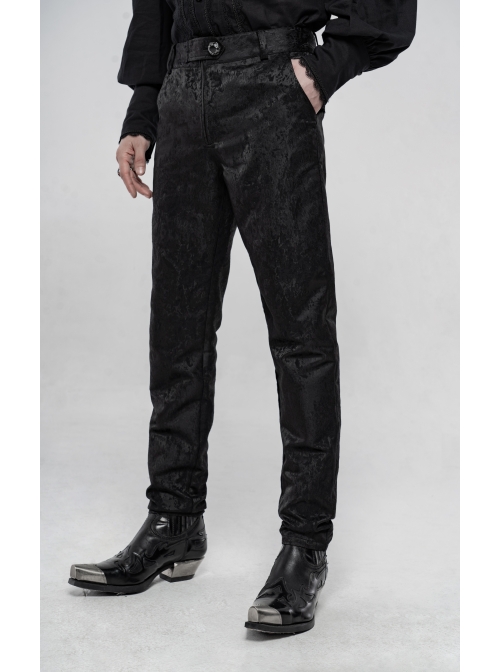 Jacquard Tatting Retro Carved Buttons Waistband Black Gothic Pants