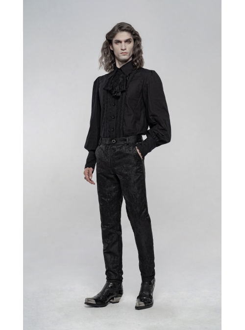 Jacquard Tatting Retro Carved Buttons Waistband Black Gothic Pants