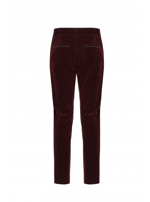 Weft Velvet Waist Embroidered Retro Button Exquisite Wine Red Gothic Trousers