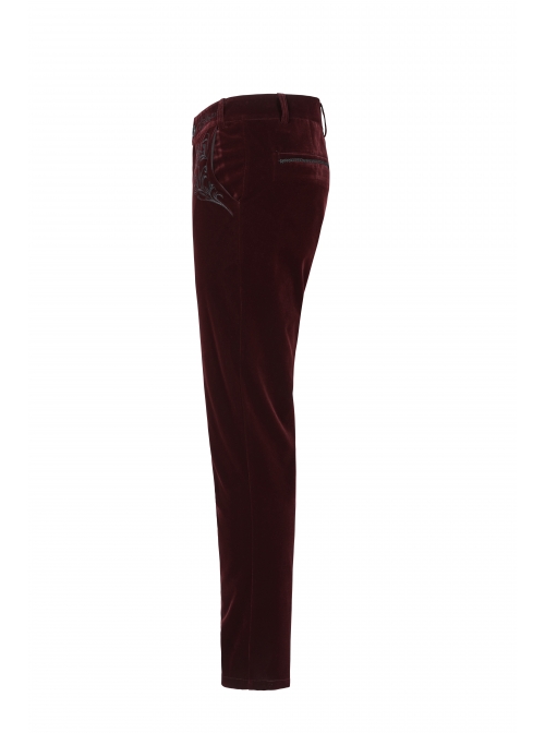 Weft Velvet Waist Embroidered Retro Button Exquisite Wine Red Gothic Trousers