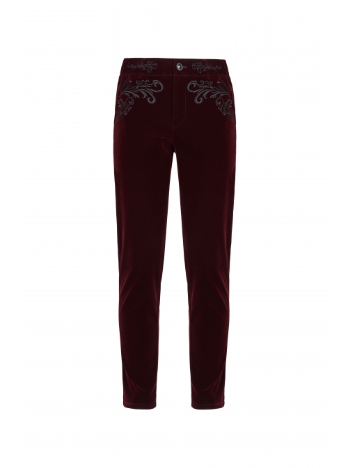 Weft Velvet Waist Embroidered Retro Button Exquisite Wine Red Gothic Trousers