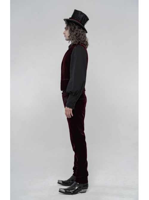 Weft Velvet Waist Embroidered Retro Button Exquisite Wine Red Gothic Trousers