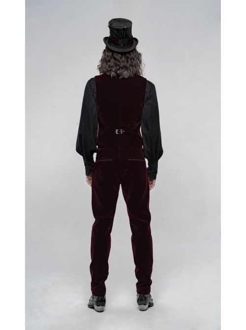 Weft Velvet Waist Embroidered Retro Button Exquisite Wine Red Gothic Trousers