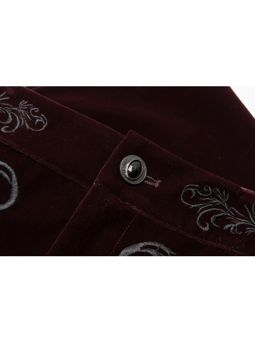 Weft Velvet Waist Embroidered Retro Button Exquisite Wine Red Gothic Trousers