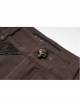 Brown Twill Weave Spliced Mesh Metal Skull Button Rivet Punk Shorts