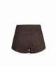 Brown Twill Weave Spliced Mesh Metal Skull Button Rivet Punk Shorts