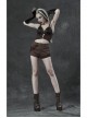 Brown Twill Weave Spliced Mesh Metal Skull Button Rivet Punk Shorts