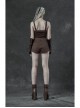 Brown Twill Weave Spliced Mesh Metal Skull Button Rivet Punk Shorts
