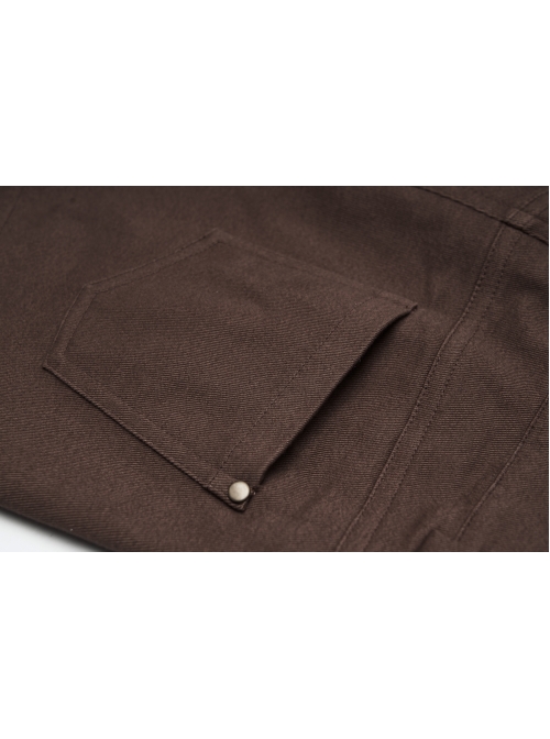 Brown Twill Weave Spliced Mesh Metal Skull Button Rivet Punk Shorts