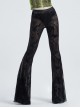 Jacquard Mesh Printed Python Texture Waistband Fringe Mesh Hem Black Gothic Flared Trousers