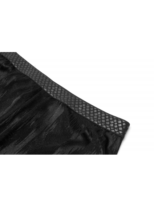 Jacquard Mesh Printed Python Texture Waistband Fringe Mesh Hem Black Gothic Flared Trousers