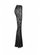 Jacquard Mesh Printed Python Texture Waistband Fringe Mesh Hem Black Gothic Flared Trousers