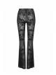 Jacquard Mesh Printed Python Texture Waistband Fringe Mesh Hem Black Gothic Flared Trousers