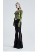 Jacquard Mesh Printed Python Texture Waistband Fringe Mesh Hem Black Gothic Flared Trousers