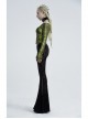 Jacquard Mesh Printed Python Texture Waistband Fringe Mesh Hem Black Gothic Flared Trousers