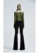 Jacquard Mesh Printed Python Texture Waistband Fringe Mesh Hem Black Gothic Flared Trousers