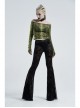 Jacquard Mesh Printed Python Texture Waistband Fringe Mesh Hem Black Gothic Flared Trousers