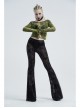 Jacquard Mesh Printed Python Texture Waistband Fringe Mesh Hem Black Gothic Flared Trousers