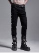 Side Metal Rings Bandage Black Punk Twill Woven Trousers